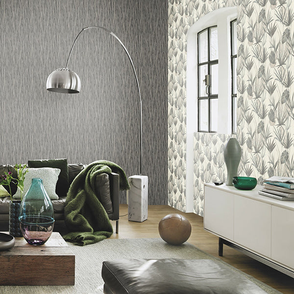 Nameri Grey Tropical Frond Wallpaper - Brewster Wallcovering