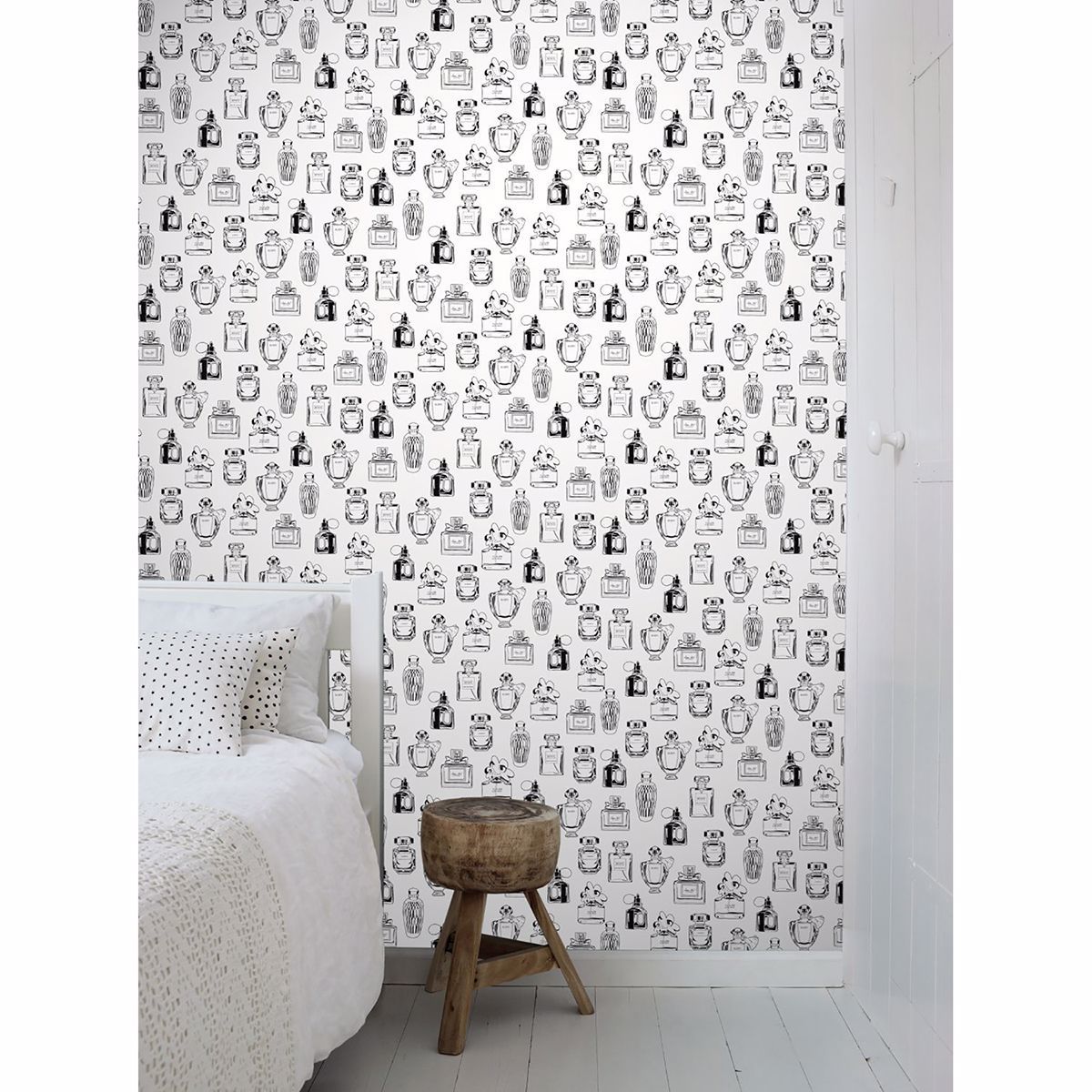 Chita White Perfume Bottles Wallpaper - Brewster Wallcovering