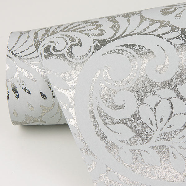 Artemis Silver Damask Wallpaper - Brewster Wallcovering