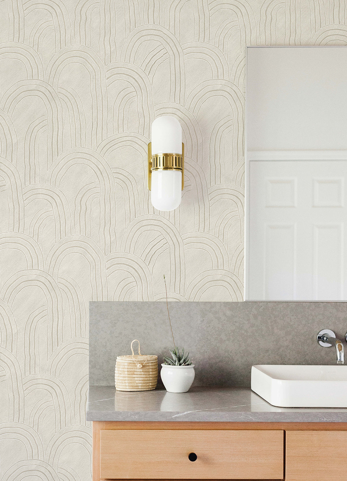 Cabo Cream Rippled Arches Wallpaper - Brewster Wallcovering