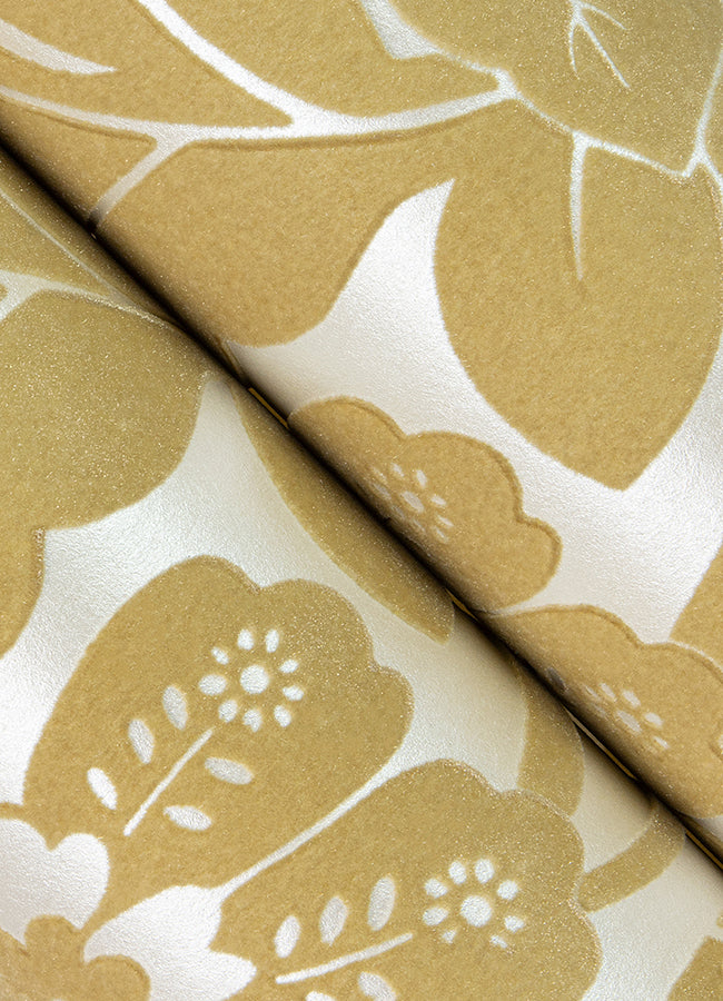 Augusta Butter Flock Damask Wallpaper - Brewster Wallcovering