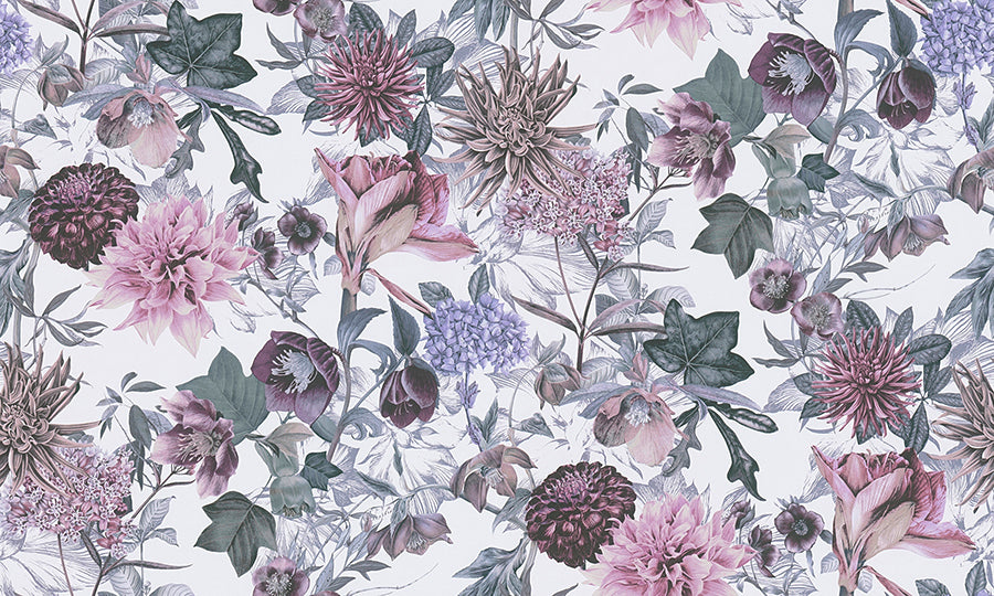 Althea Lavender Flower Garden Wallpaper - Brewster Wallcovering