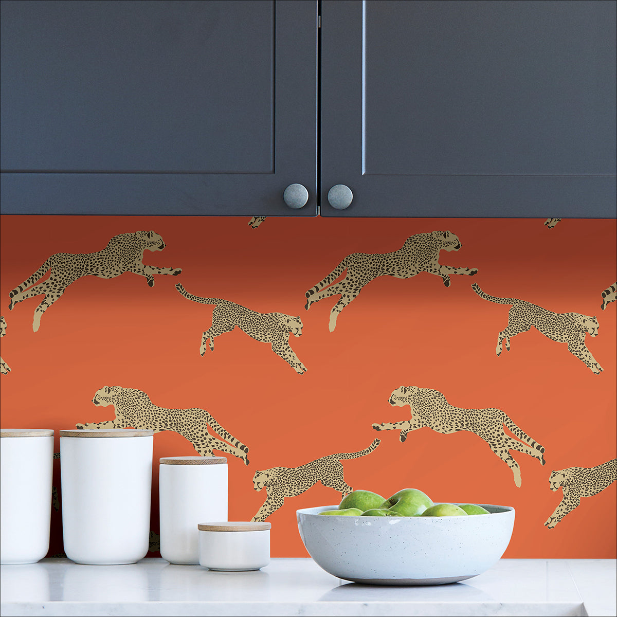 Clementine Leaping Cheetah Peel and Stick Wallpaper - Brewster Wallcovering