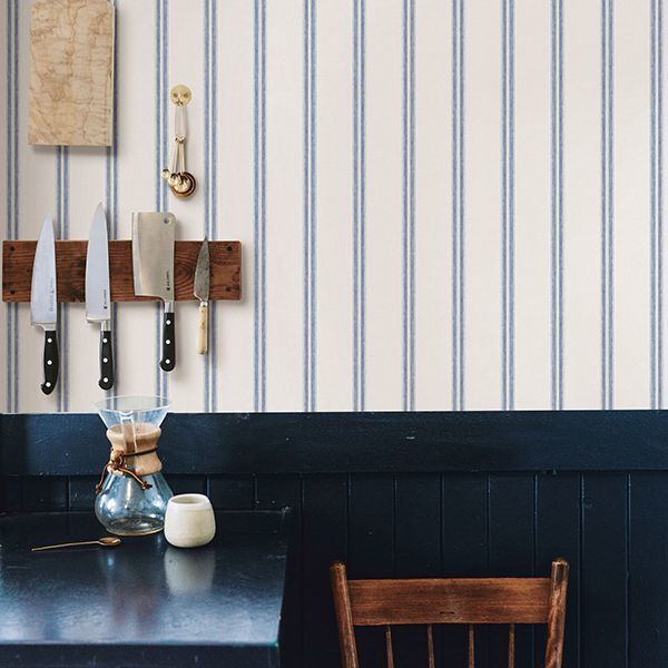 Johnny Navy Stripes Wallpaper - Brewster Wallcovering