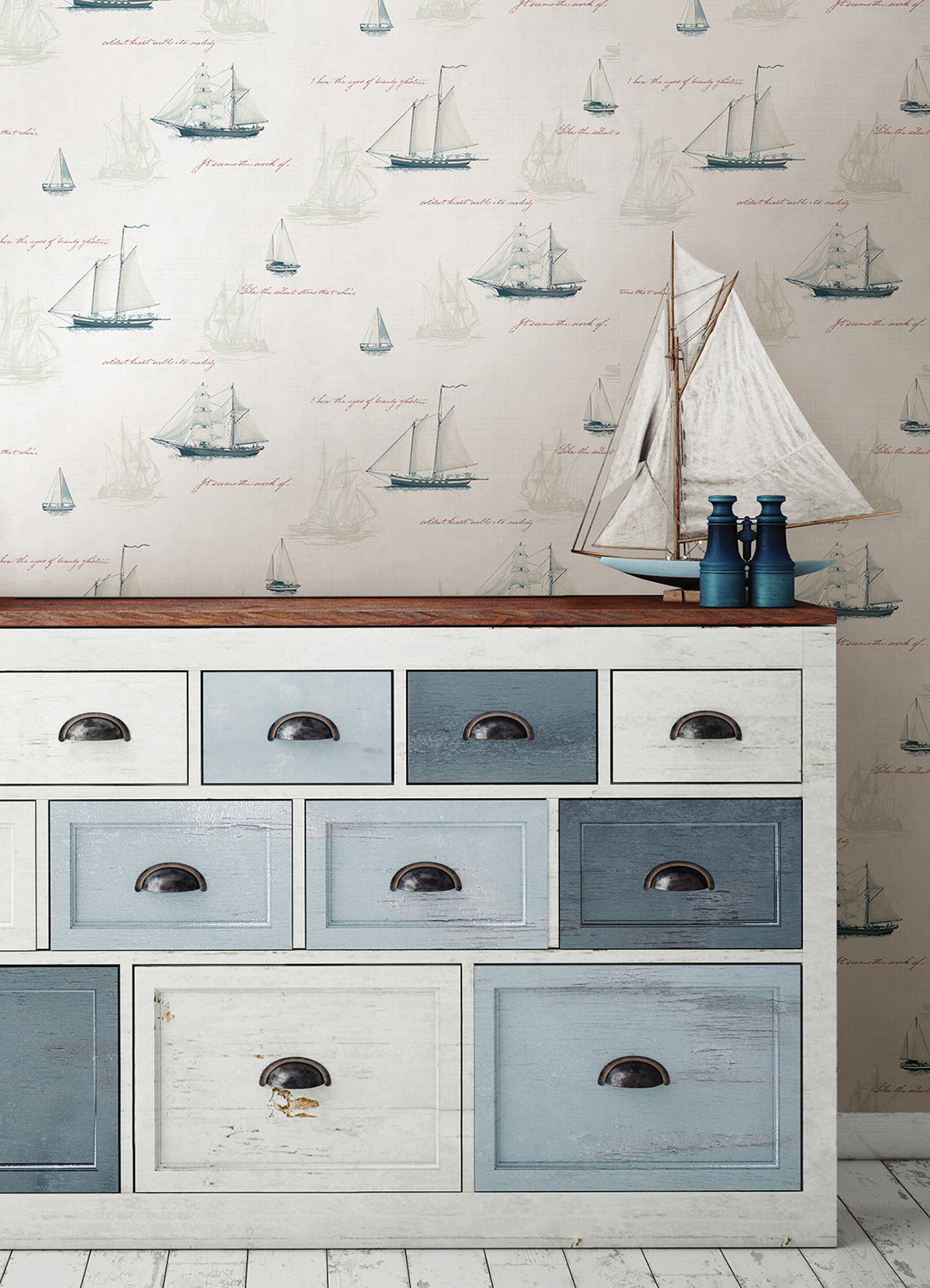 Andrew White Sailboat Wallpaper - Brewster Wallcovering