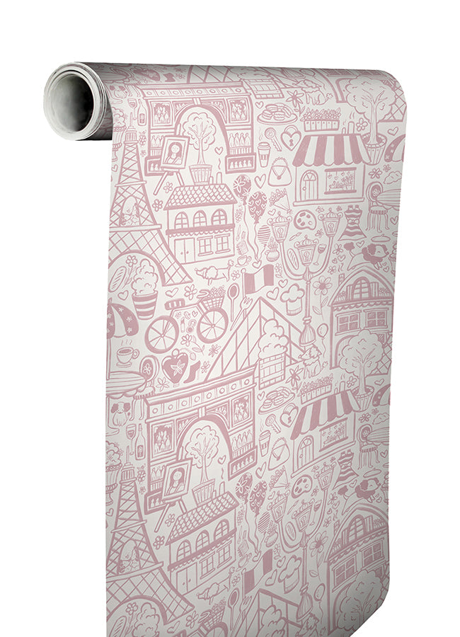 Oui Paris Pink Peel and Stick Wallpaper - Brewster Wallcovering