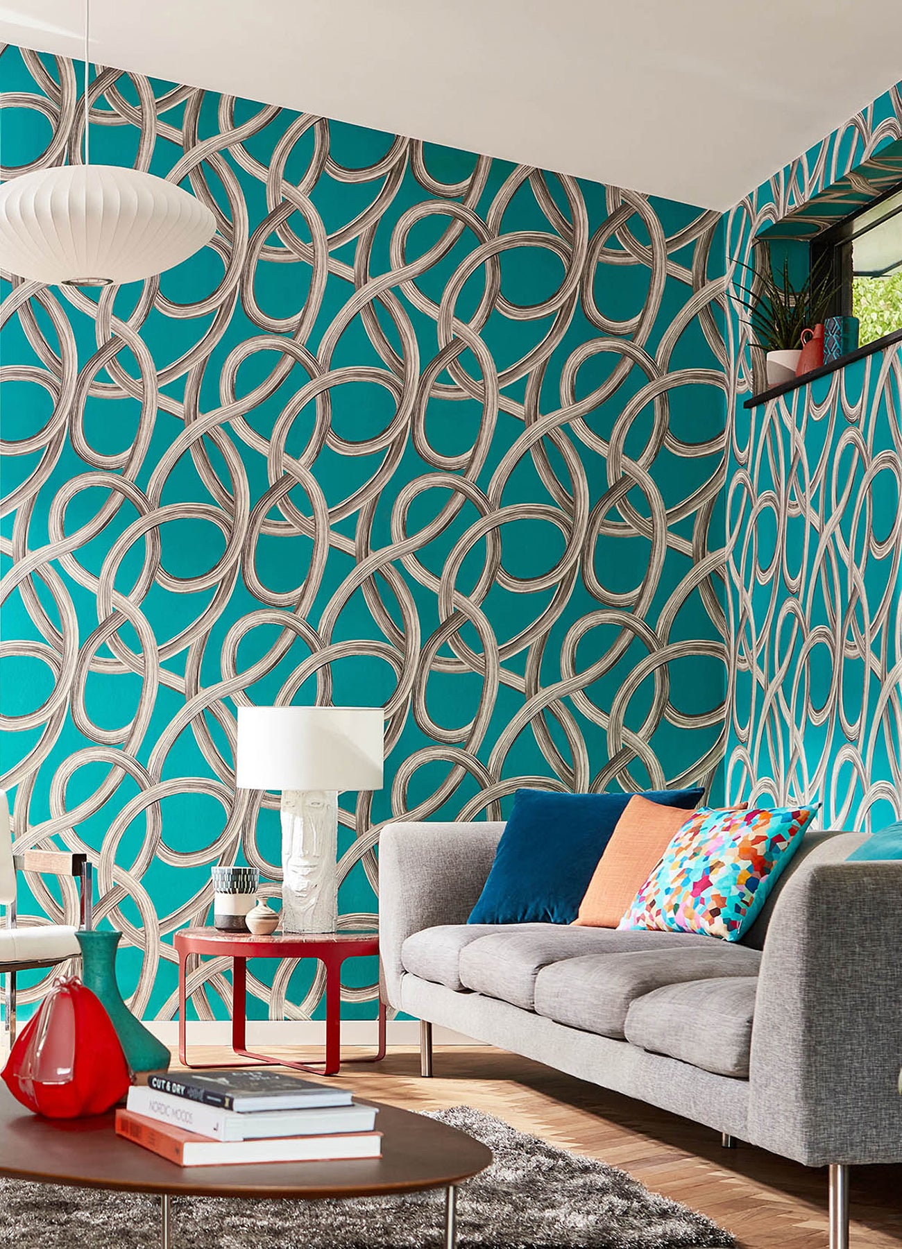 Calix Turquoise Twisted Geo Wallpaper - Brewster Wallcovering