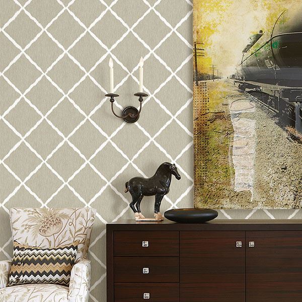 Linen Ikat Trellis Wallpaper by Sarah Richardson - Brewster Wallcovering