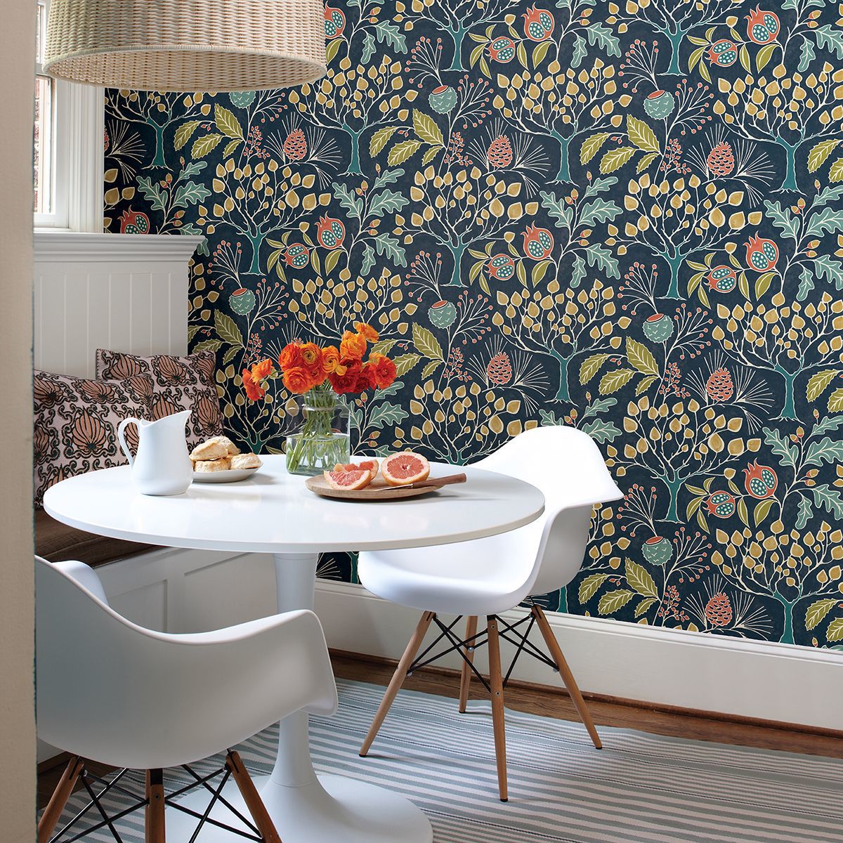 Shiloh Navy Botanical Wallpaper - Brewster Wallcovering