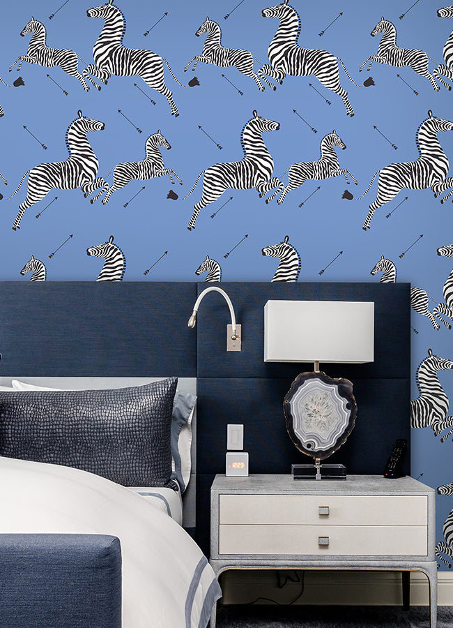 Azure Zebra Safari Peel and Stick Wallpaper - Brewster Wallcovering