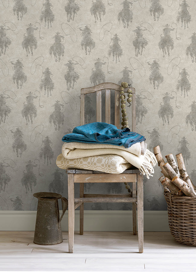 Stockman Silhouette Grey Wallpaper - Brewster Wallcovering