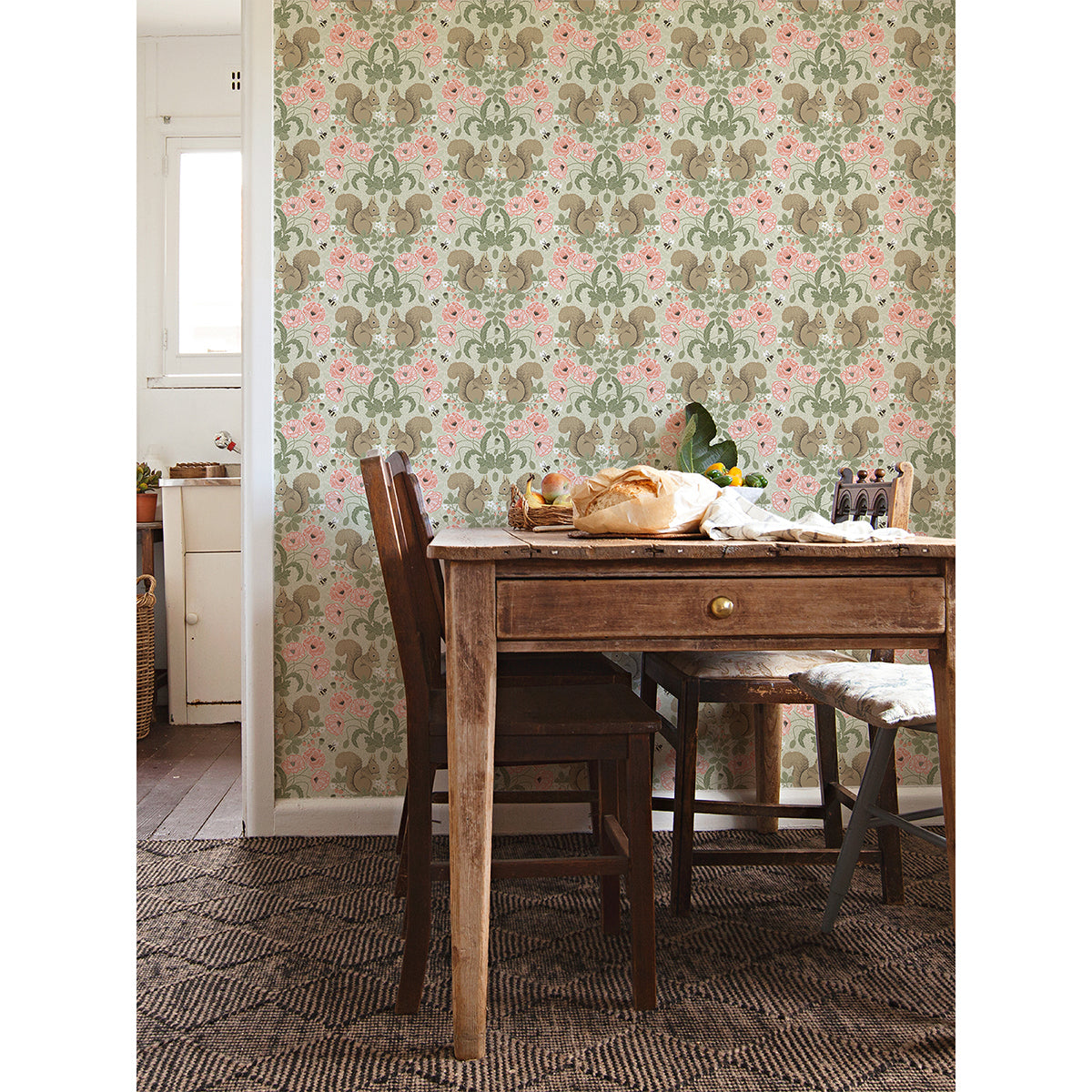 Kurre Pink Woodland Damask Wallpaper - Brewster Wallcovering