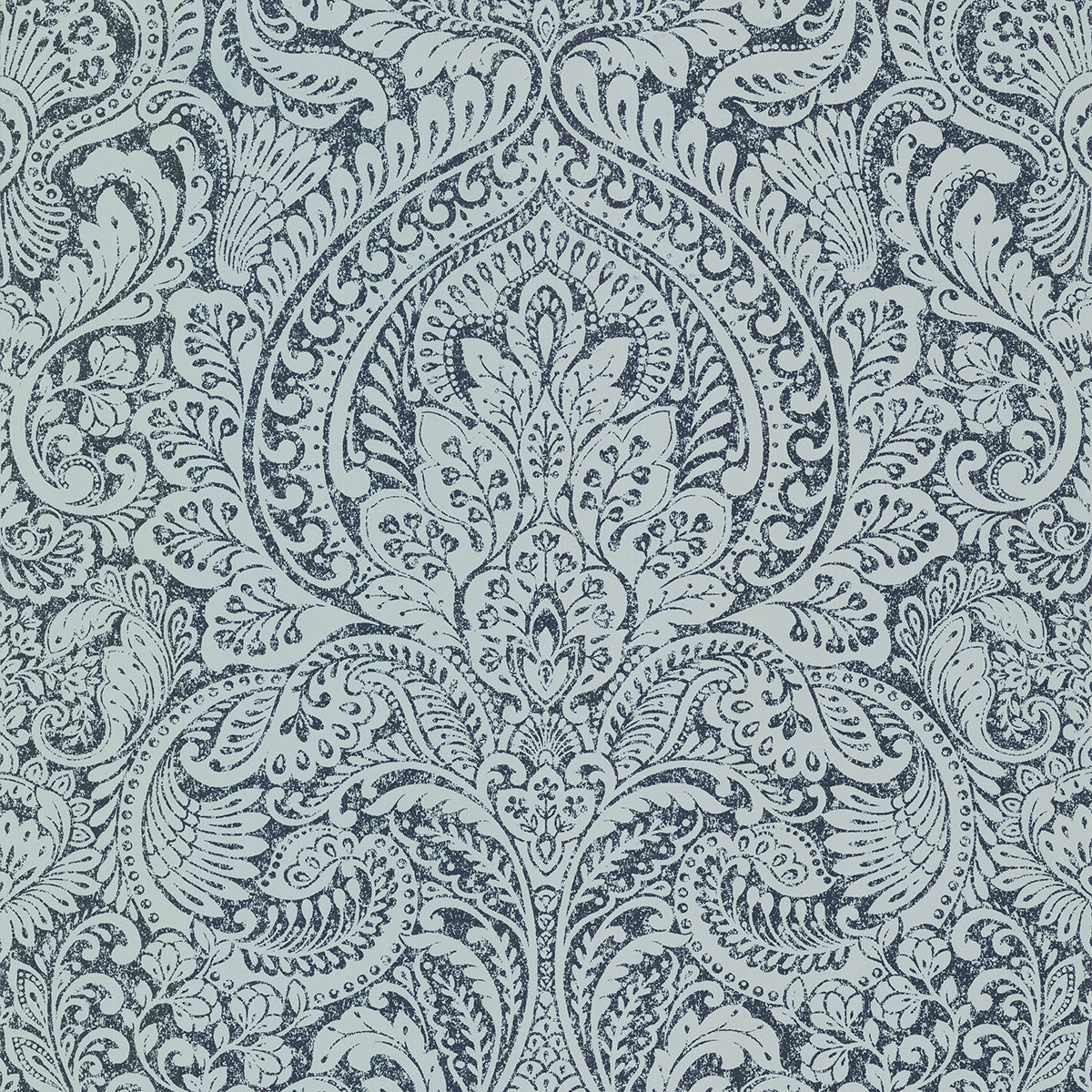 Artemis Sapphire Floral Damask Wallpaper - Brewster Wallcovering