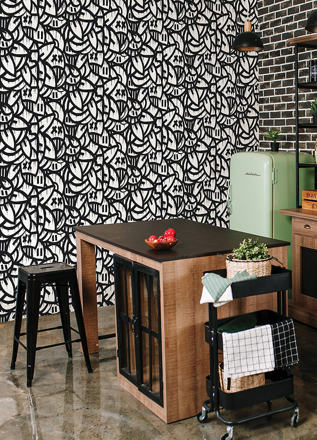 Black Bold Arrangements Peel and Stick Wallpaper - Brewster Wallcovering