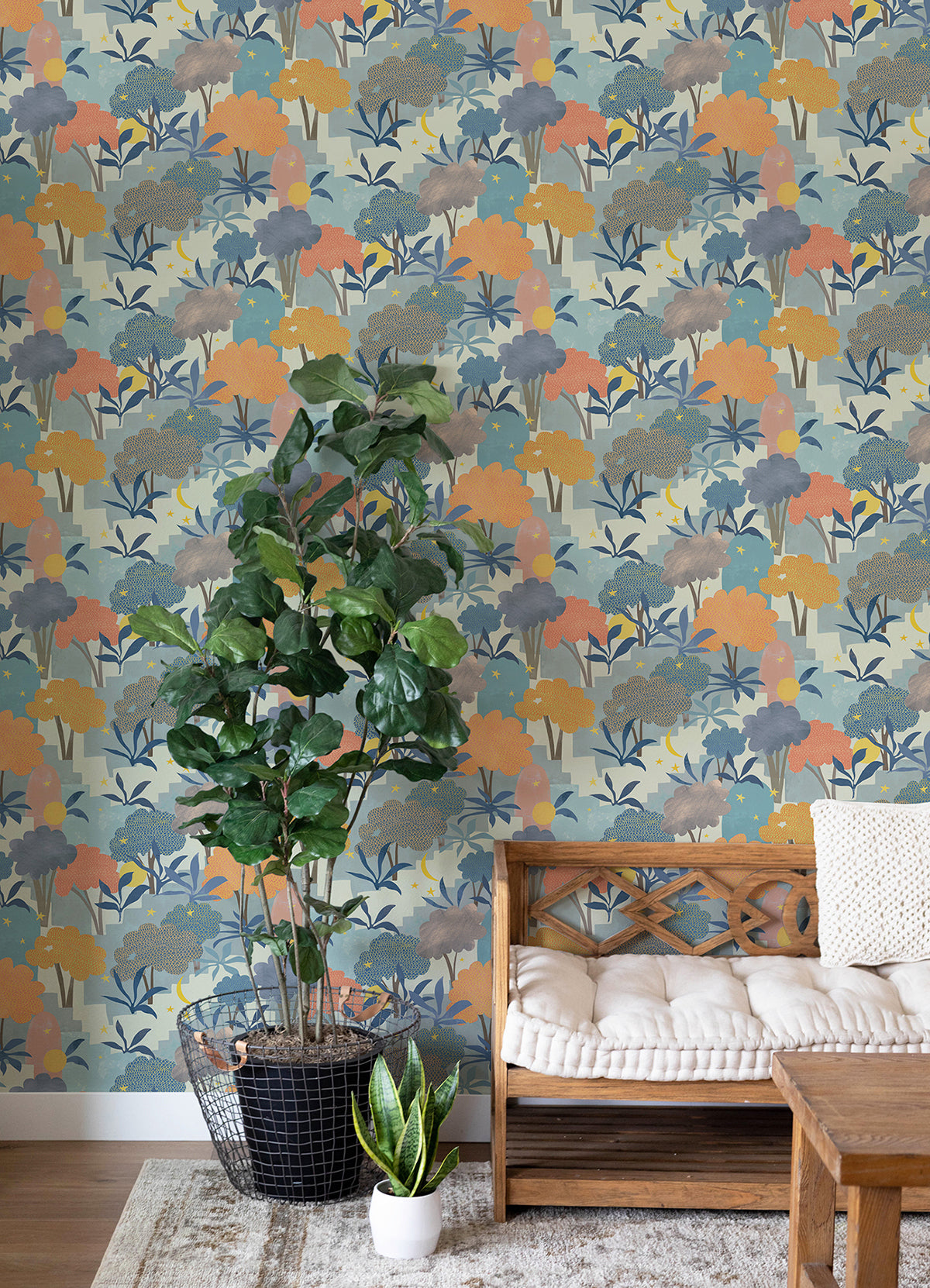 Blue Bohemian Walk Tree Peel and Stick Wallpaper - Brewster Wallcovering