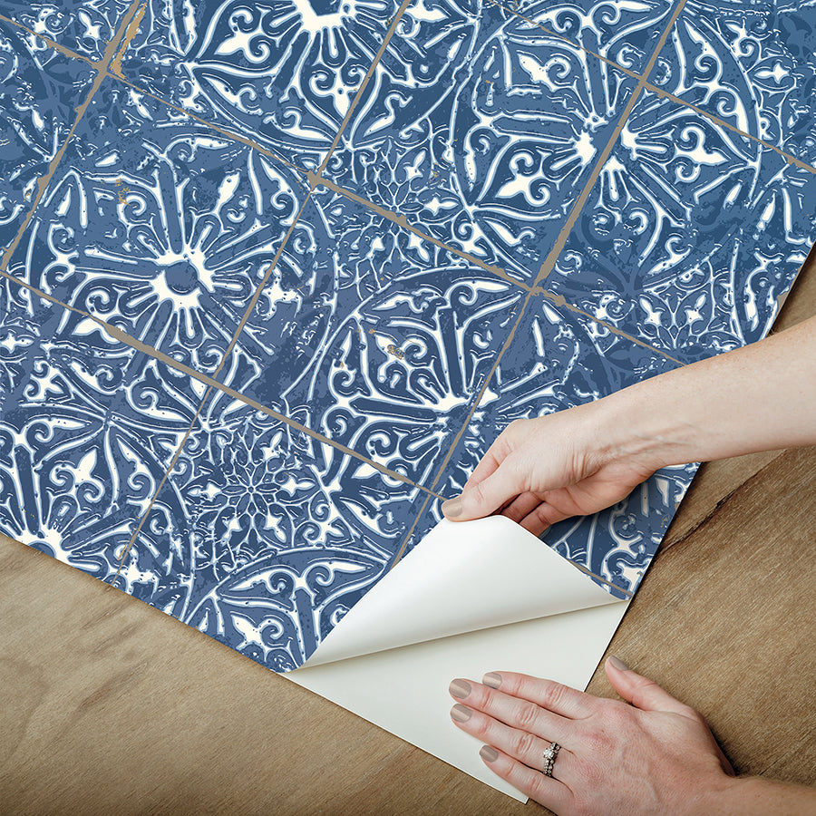 Cobalt Sea Provincial Tile Peel and Stick Wallpaper - Brewster Wallcovering