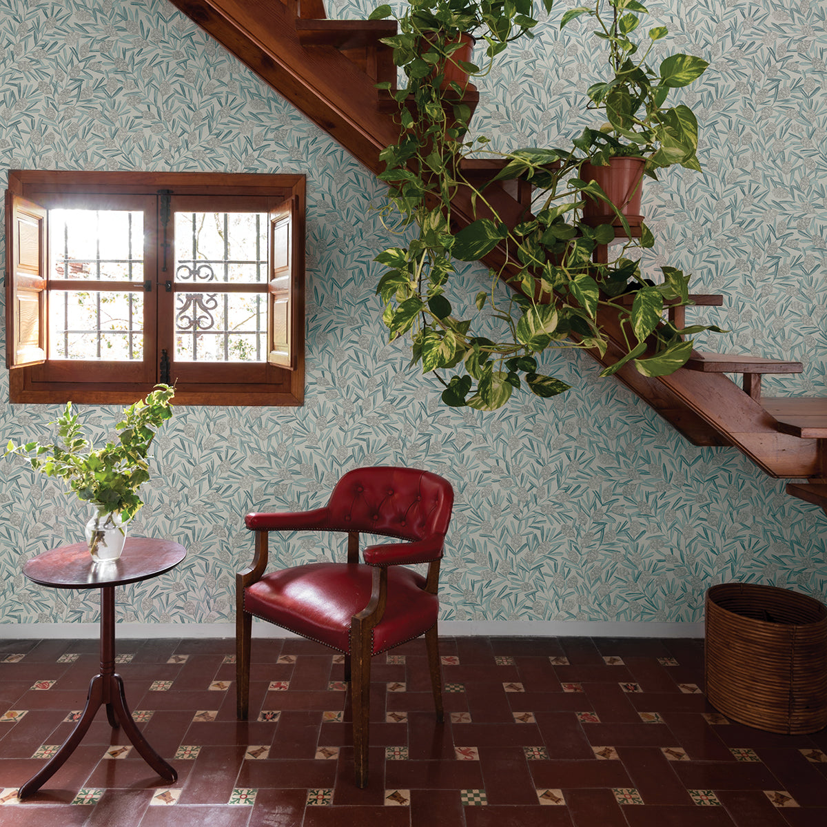 Zulma Blue Decorative Botanical Wallpaper - Brewster Wallcovering