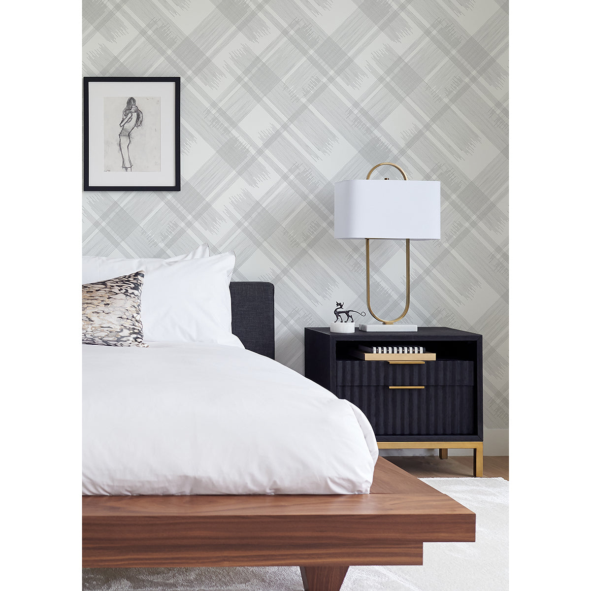 Zag Grey Modern Plaid Wallpaper - Brewster Wallcovering