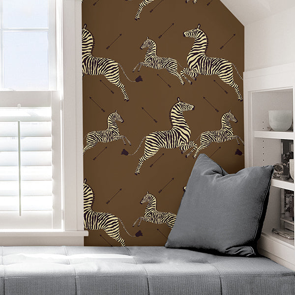 Safari Brown Zebra Safari Scalamandré Self Adhesive Wallpaper - Brewster Wallcovering