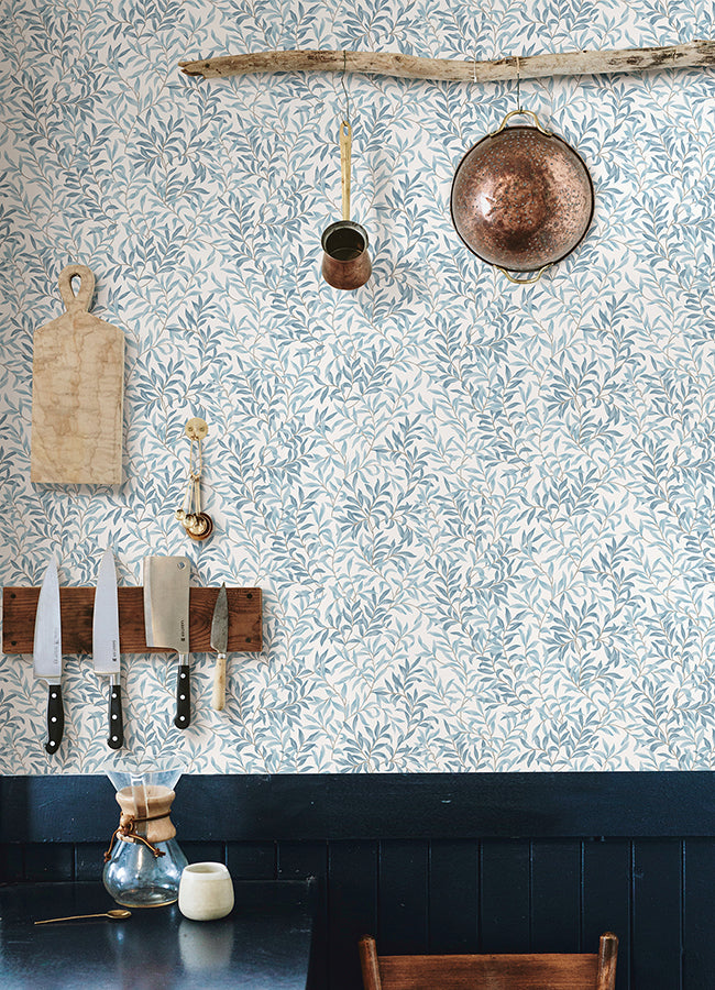 Cloud Blue Terrace Vines Peel and Stick Wallpaper - Brewster Wallcovering