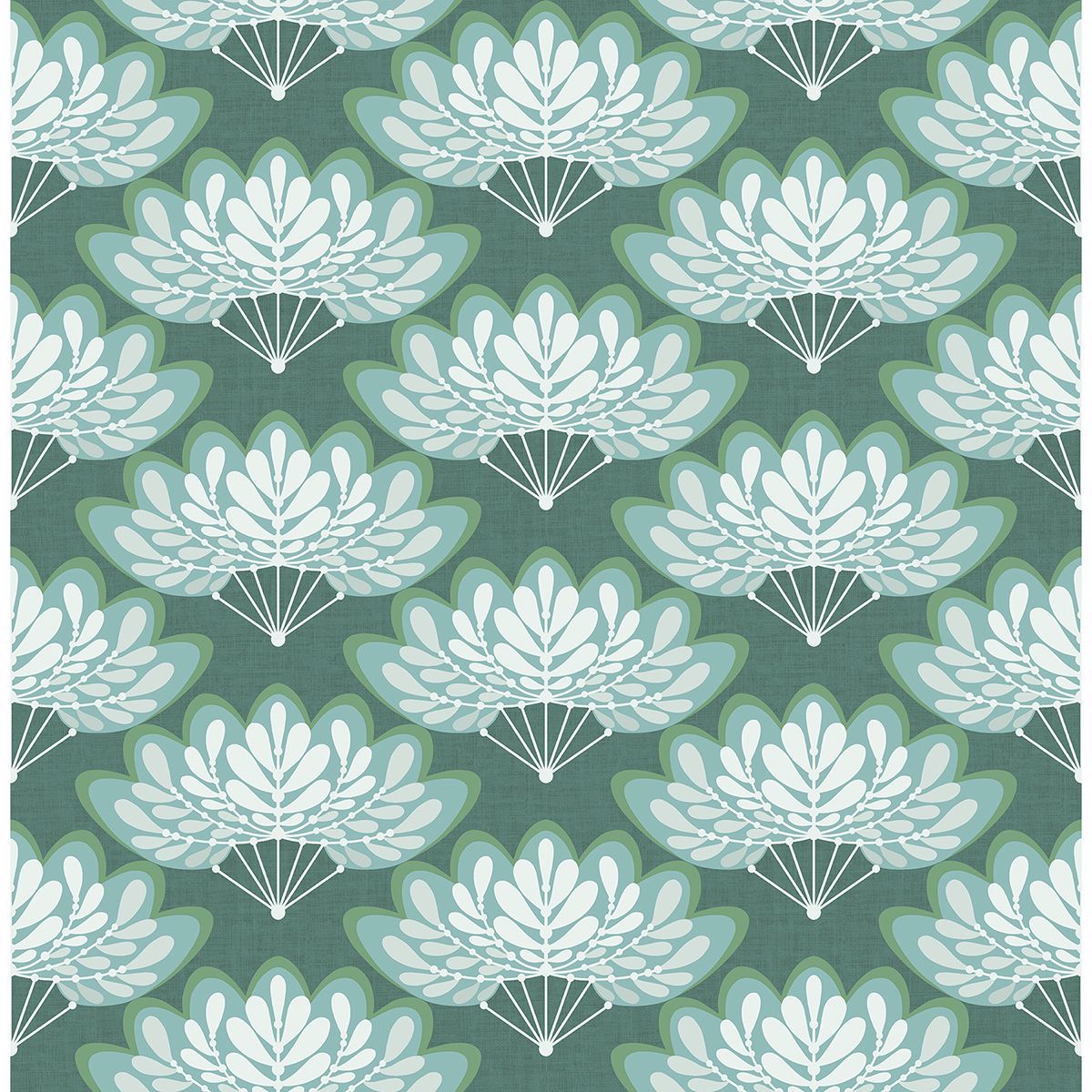 Picture of Lotus Green Floral Fans Wallpaper