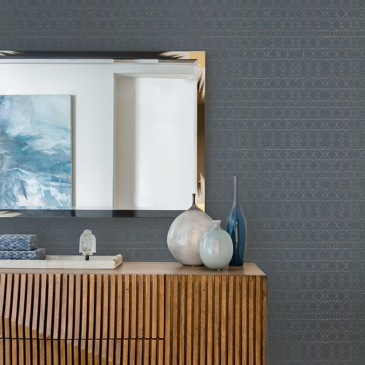 Paititi Denim Diamond Trellis Wallpaper - Brewster Wallcovering