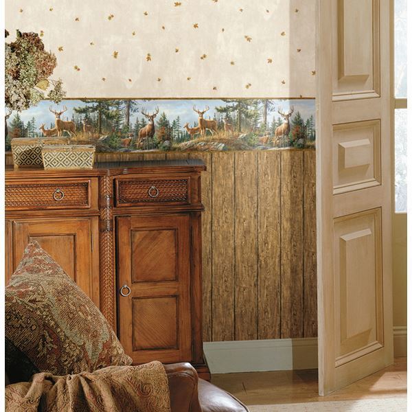 Fern Brown Whitetail Portrait Border - Brewster Wallcovering