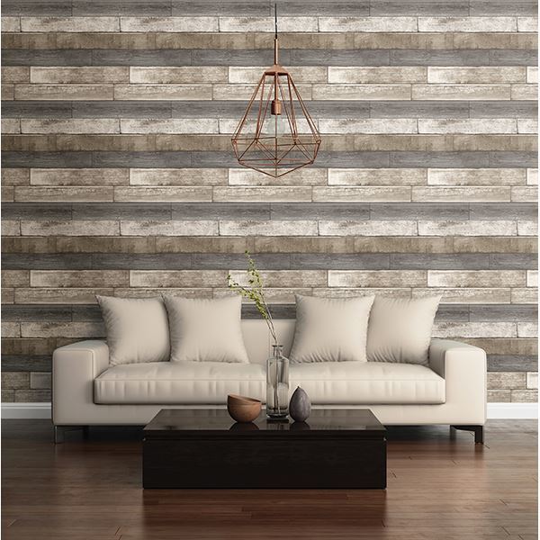 Weathered Plank Grey Wood Texture - Brewster Wallcovering