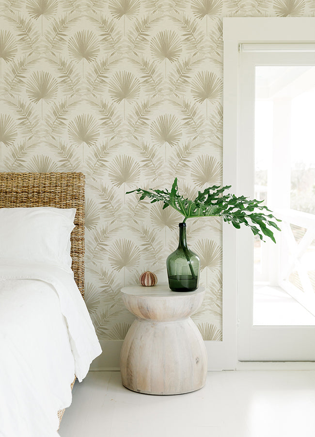 Calla Taupe Painted Palm Wallpaper - Brewster Wallcovering