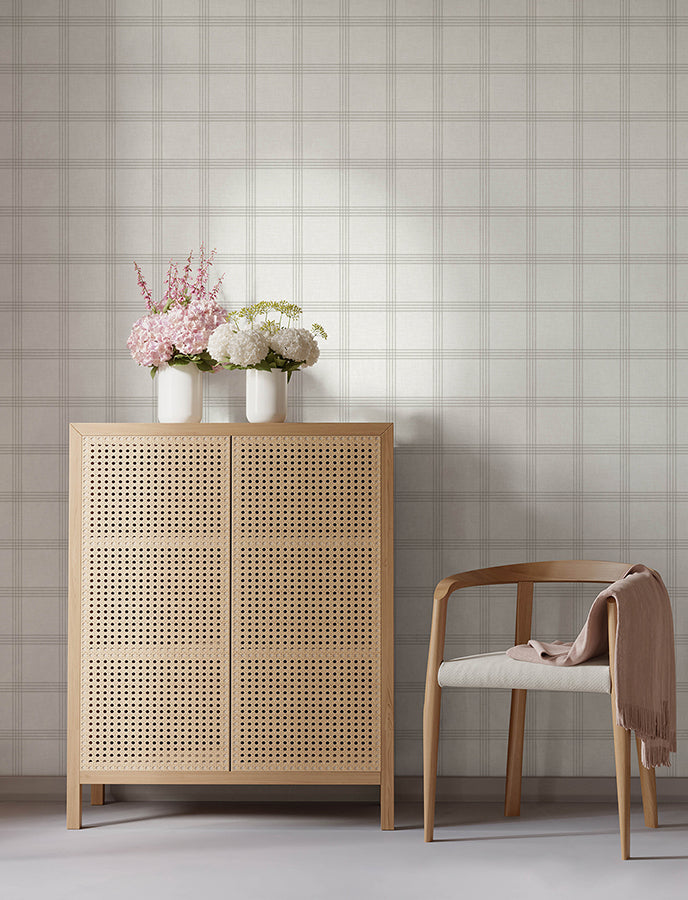 Twain Light Grey Plaid Wallpaper - Brewster Wallcovering