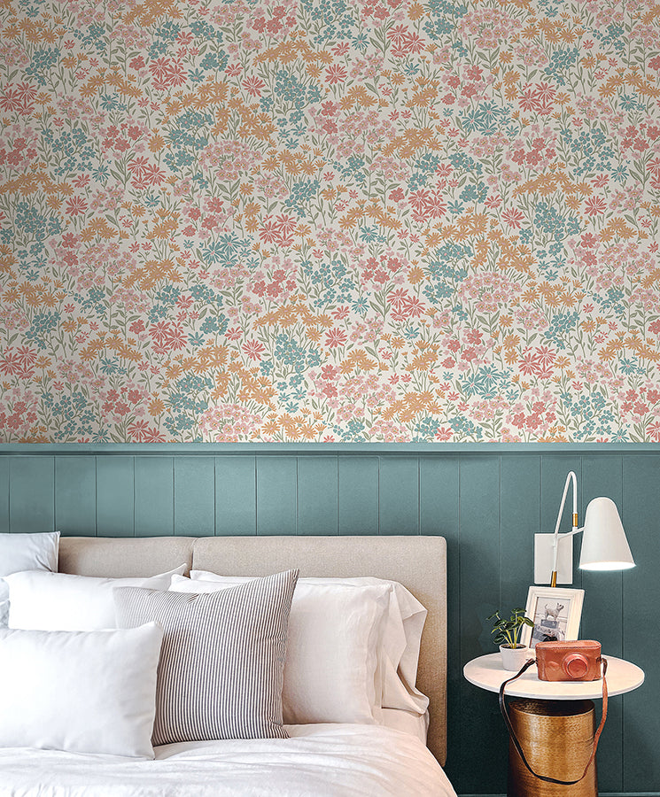 Ditsy Multi Daisies Wallpaper - Brewster Wallcovering