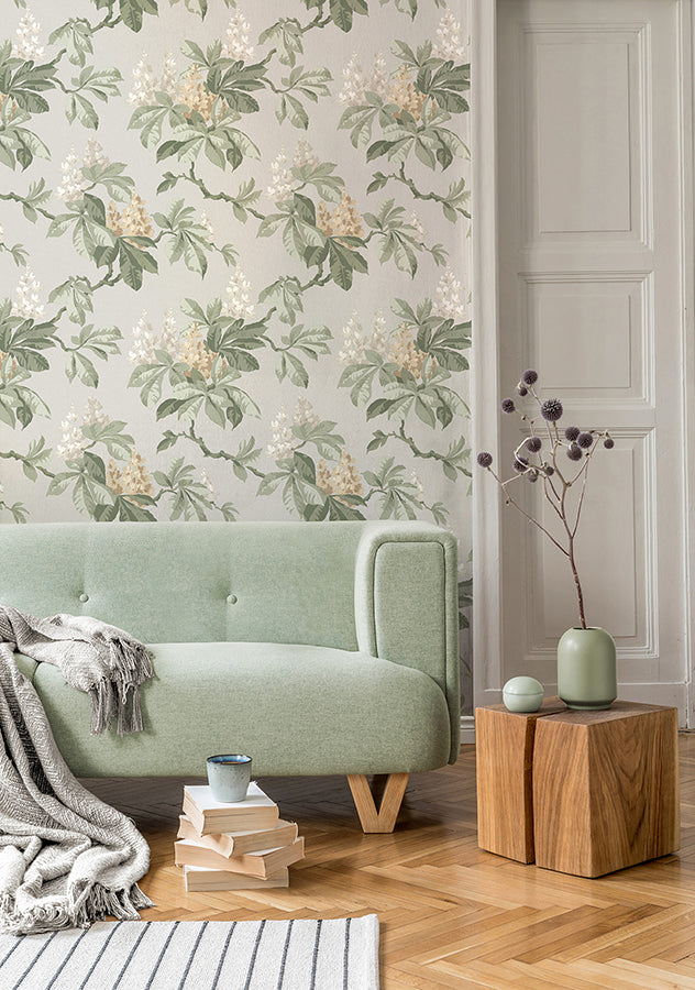 Chestnut Grey Floral Wallpaper - Brewster Wallcovering