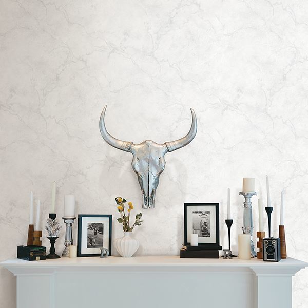 Innuendo White Marble Wallpaper - Brewster Wallcovering