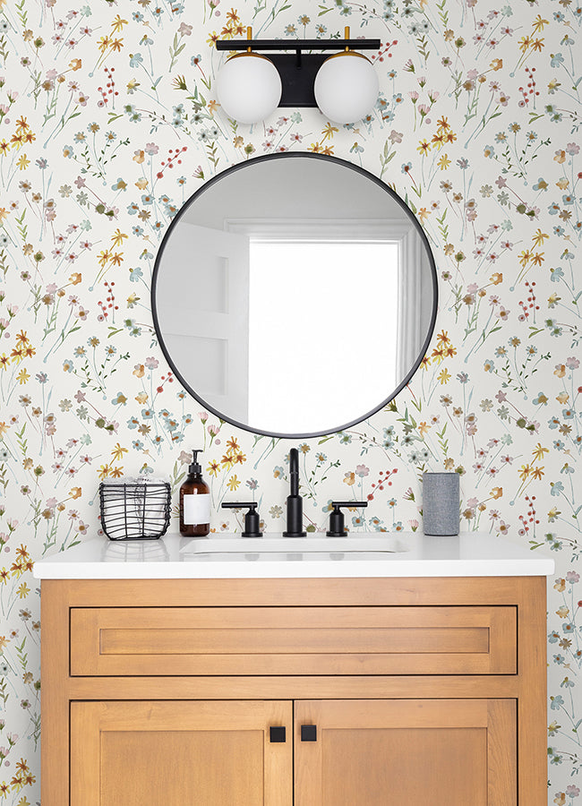 Heidi Yellow Watercolor Florals Wallpaper - Brewster Wallcovering