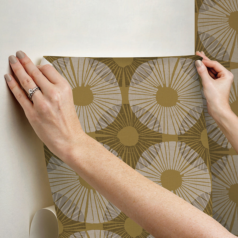 Mustard Superbloom Peel and Stick Wallpaper - Brewster Wallcovering