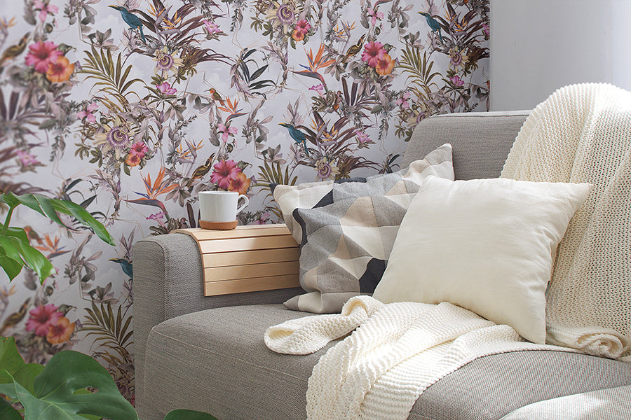 Hollis White Tropical Wallpaper - Brewster Wallcovering