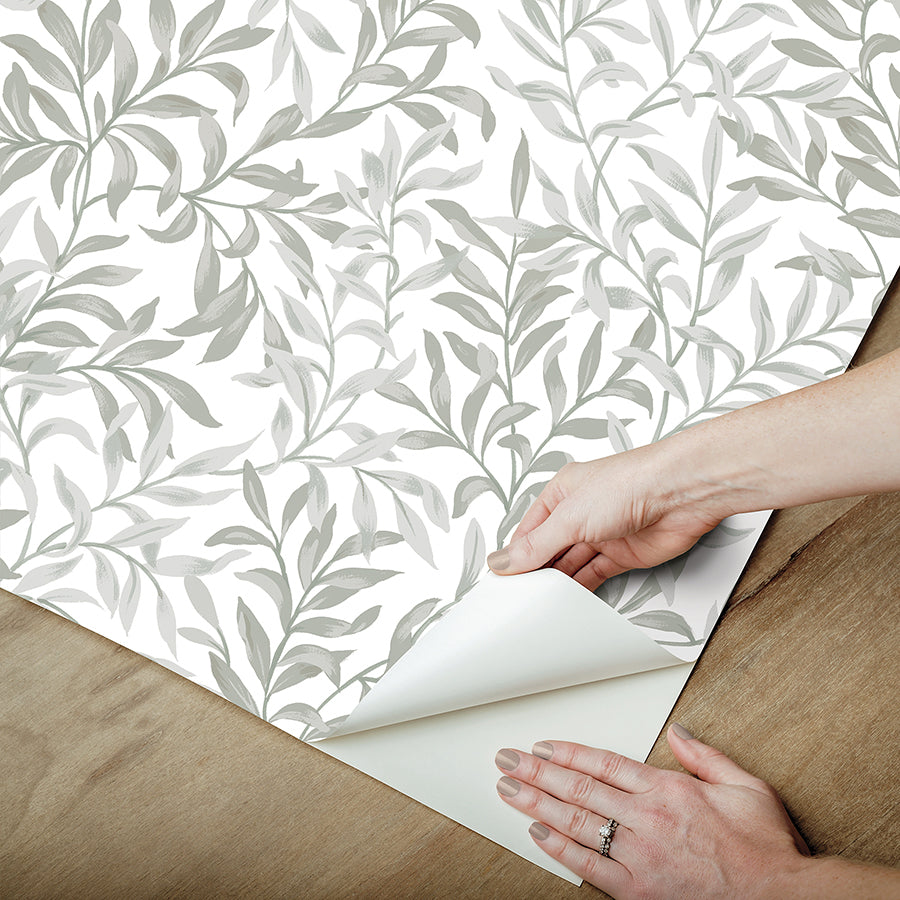 Sea Salt Grey Terrace Vines Peel and Stick Wallpaper - Brewster Wallcovering