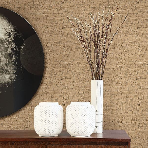 Burl Neutral Small Faux Cork Wallpaper - Brewster Wallcovering