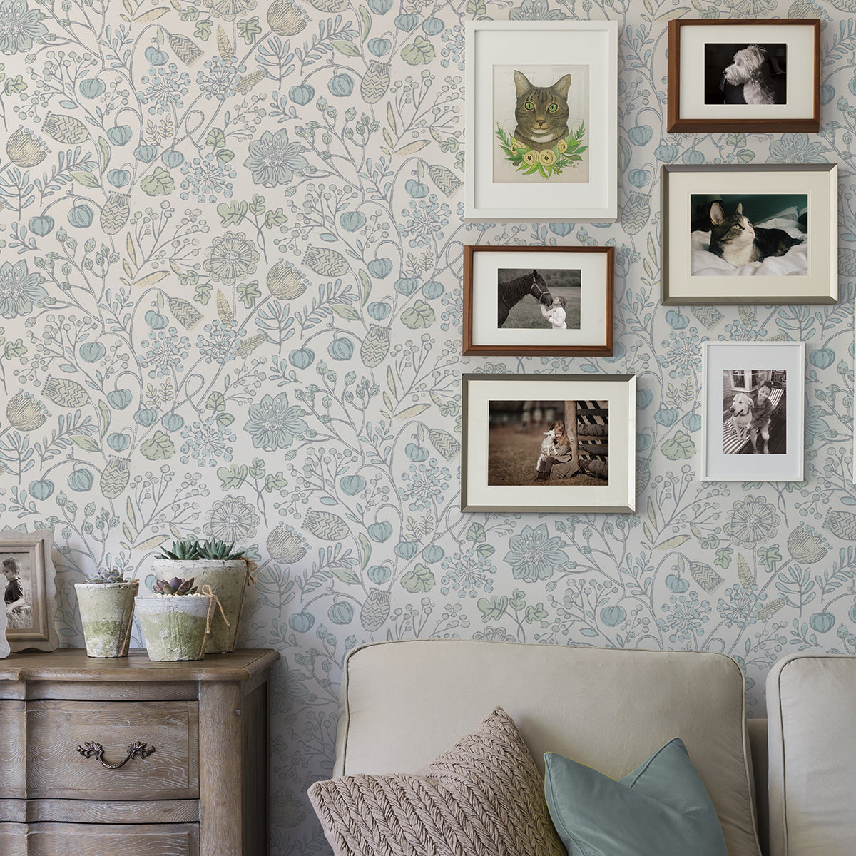 Blue and Green Southern Trail Peel and Stick Wallpaper - Brewster Wallcovering