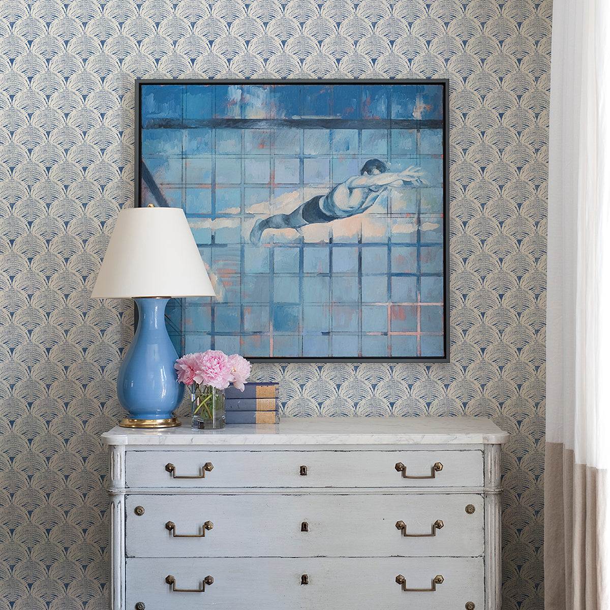 Blue Manila Peel and Stick Wallpaper - Brewster Wallcovering