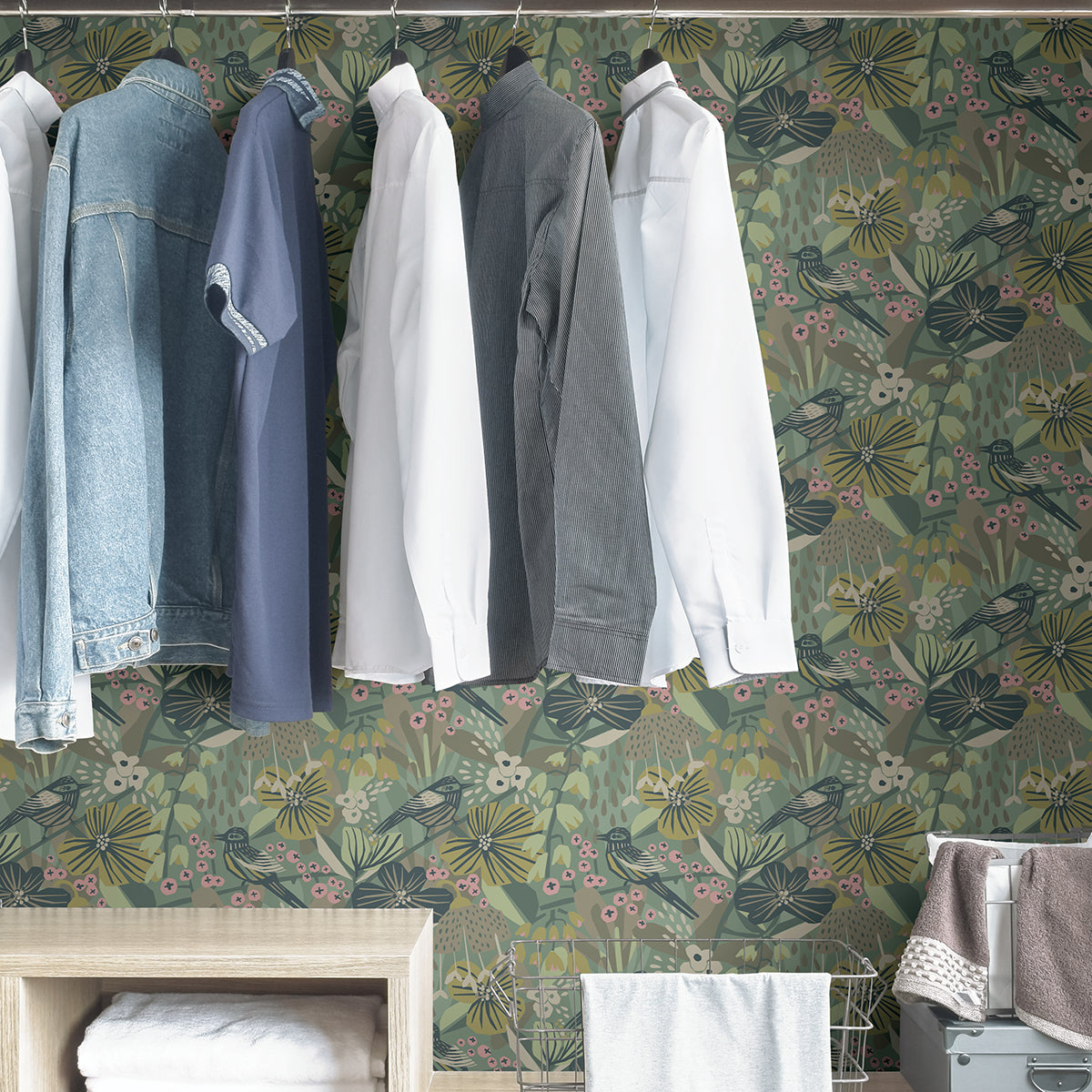 Sage Jaybird Peel and Stick Wallpaper - Brewster Wallcovering