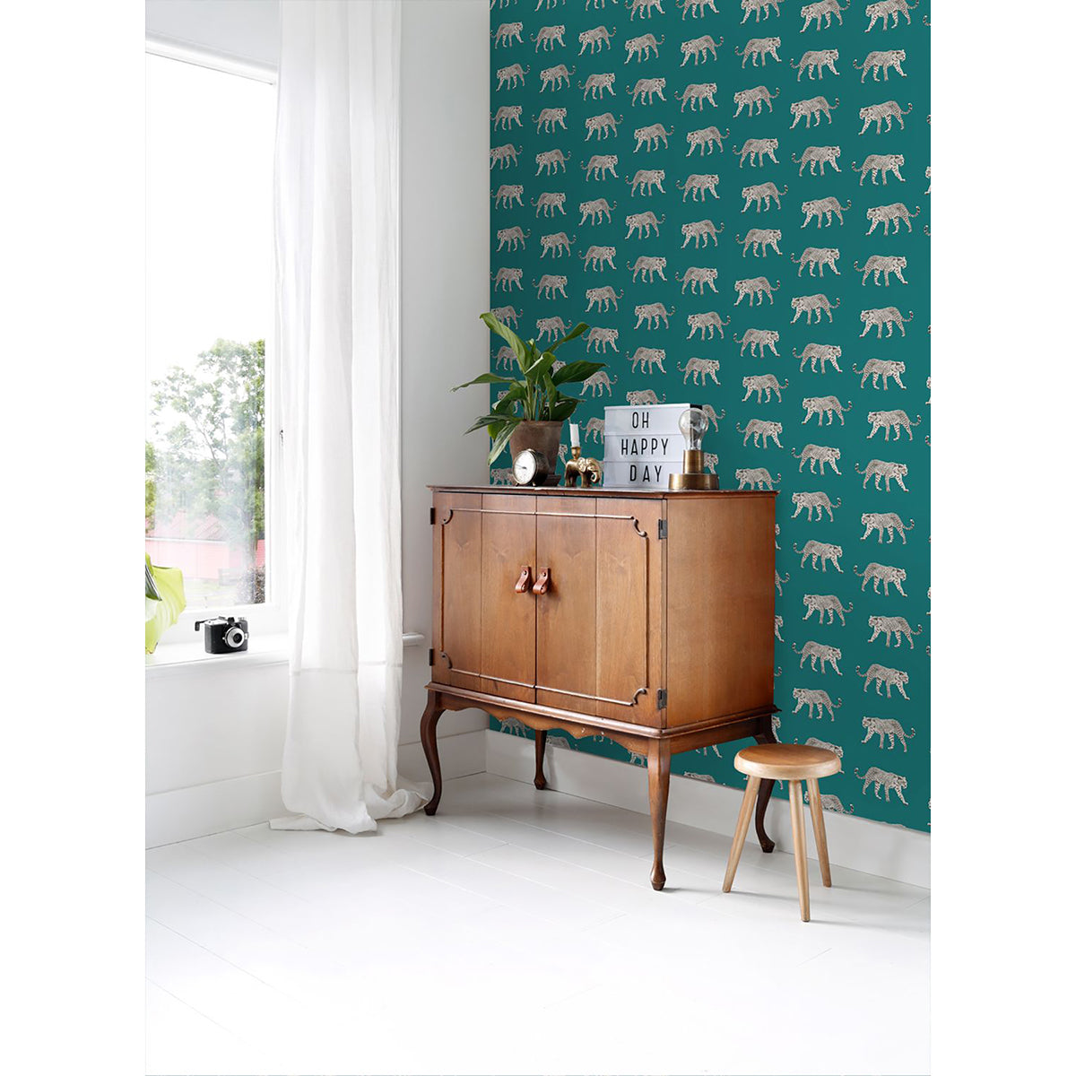 Prowl Teal Jaguars Wallpaper - Brewster Wallcovering