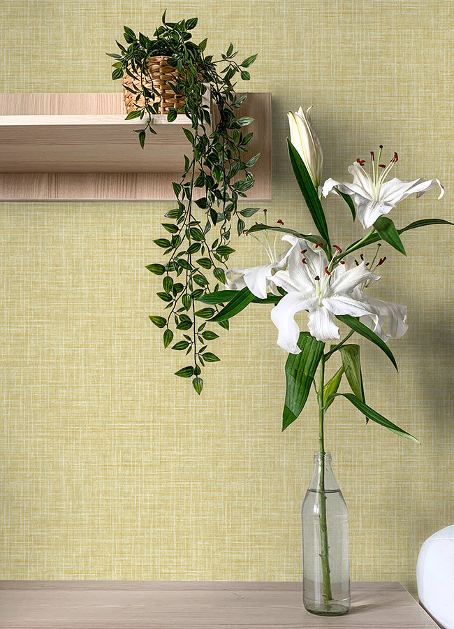 Emerson Yellow Linen Wallpaper - Brewster Wallcovering