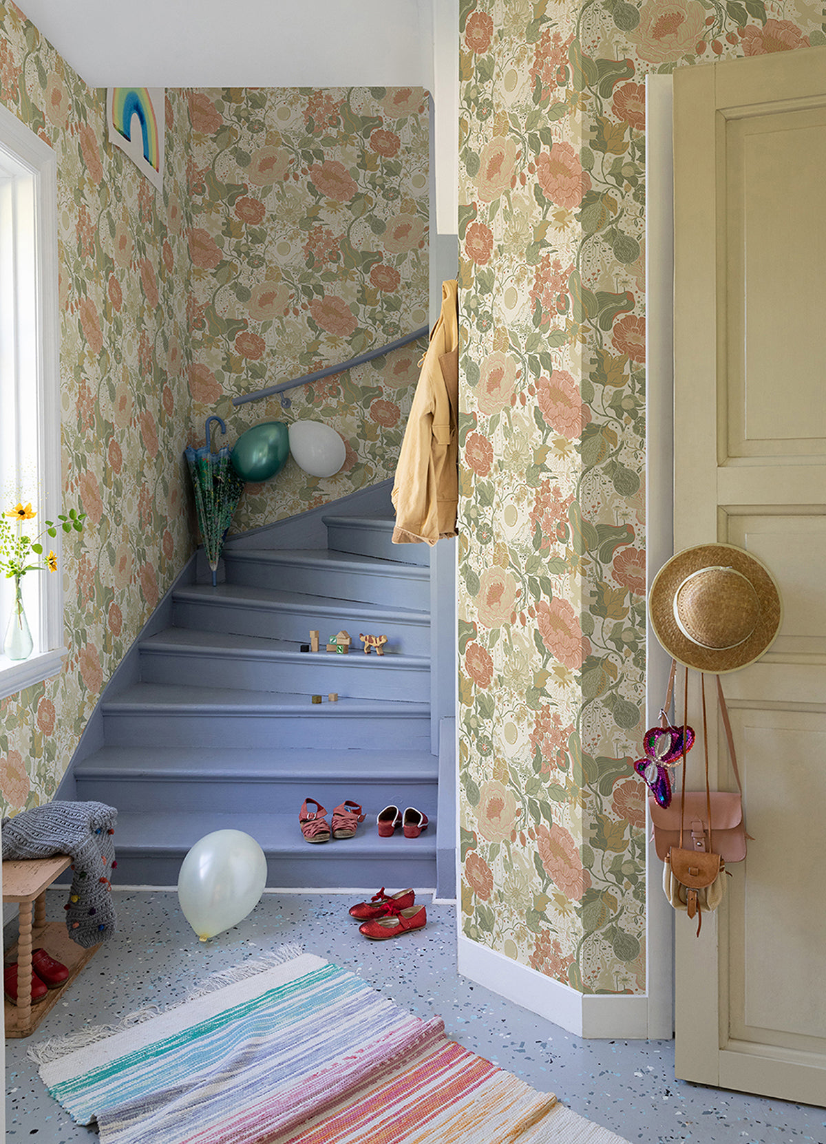 Växa Green Rabbits & Rosehips Wallpaper - Brewster Wallcovering