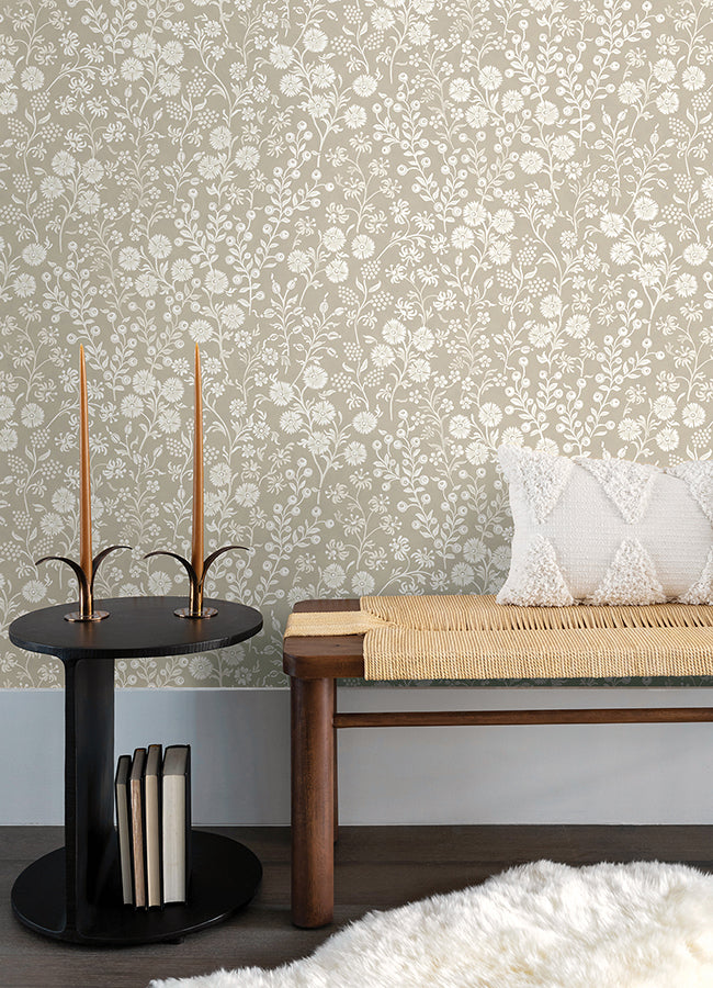 Liana Taupe Trail Wallpaper - Brewster Wallcovering