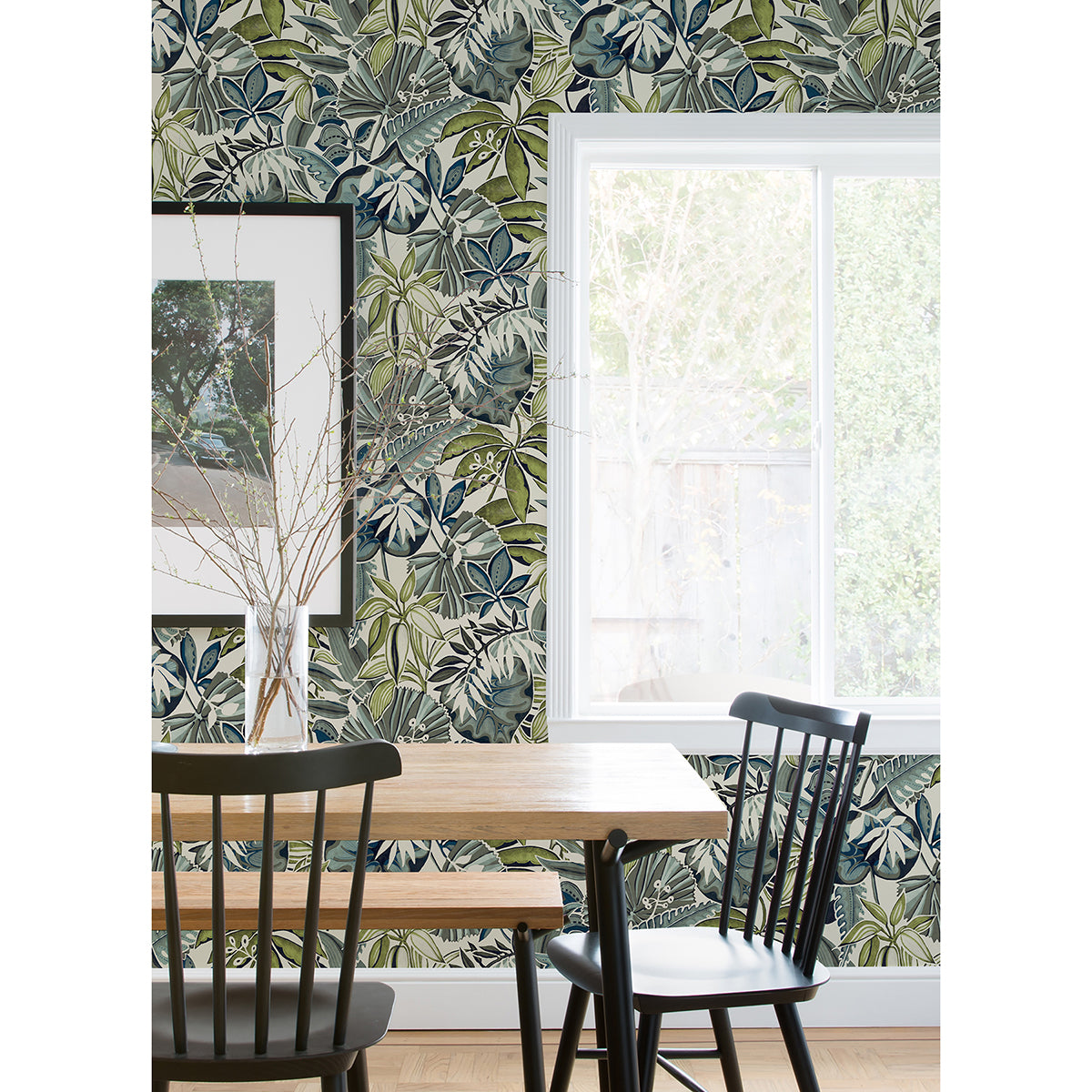 Slate Feuilles Peel and Stick Wallpaper - Brewster Wallcovering