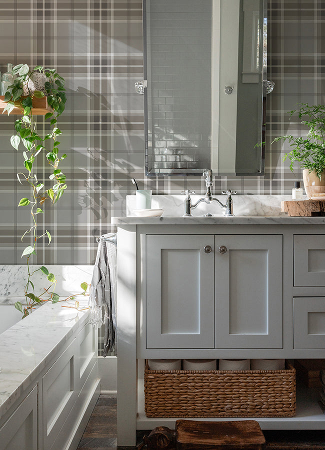 Sala Neutral Plaid Wallpaper - Brewster Wallcovering