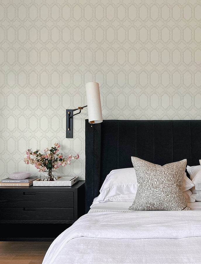 Chervil White Trellis Wallpaper - Brewster Wallcovering