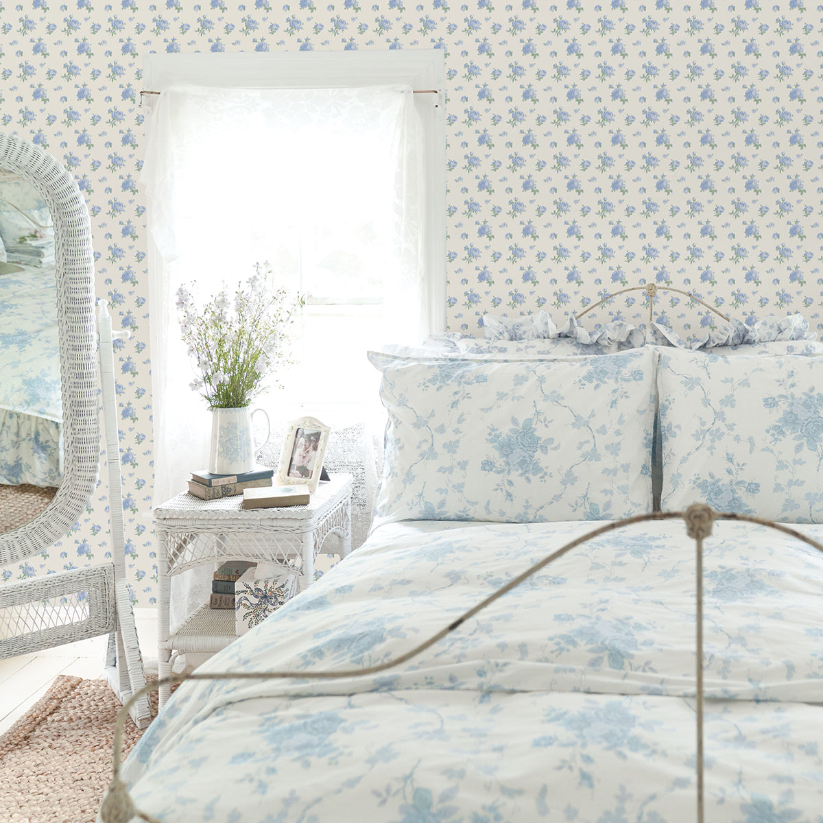 Ikat Rose Blue Small Print Wallpaper - Brewster Wallcovering