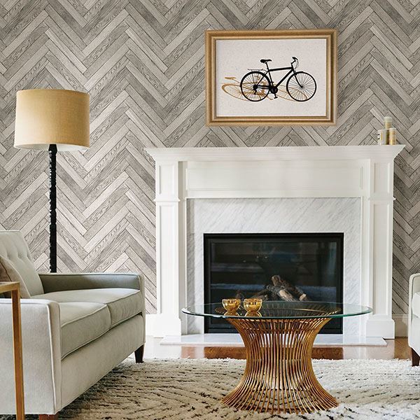 Altadena Light Grey Diagonal Wood Wallpaper - Brewster Wallcovering